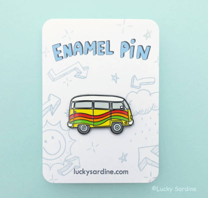 Rainbow Hippie Van, Yellow Bus Enamel Pin