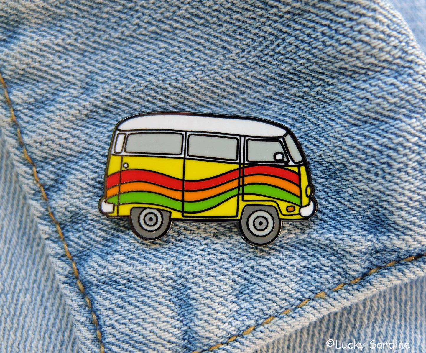 Rainbow Hippie Van, Yellow Bus Enamel Pin