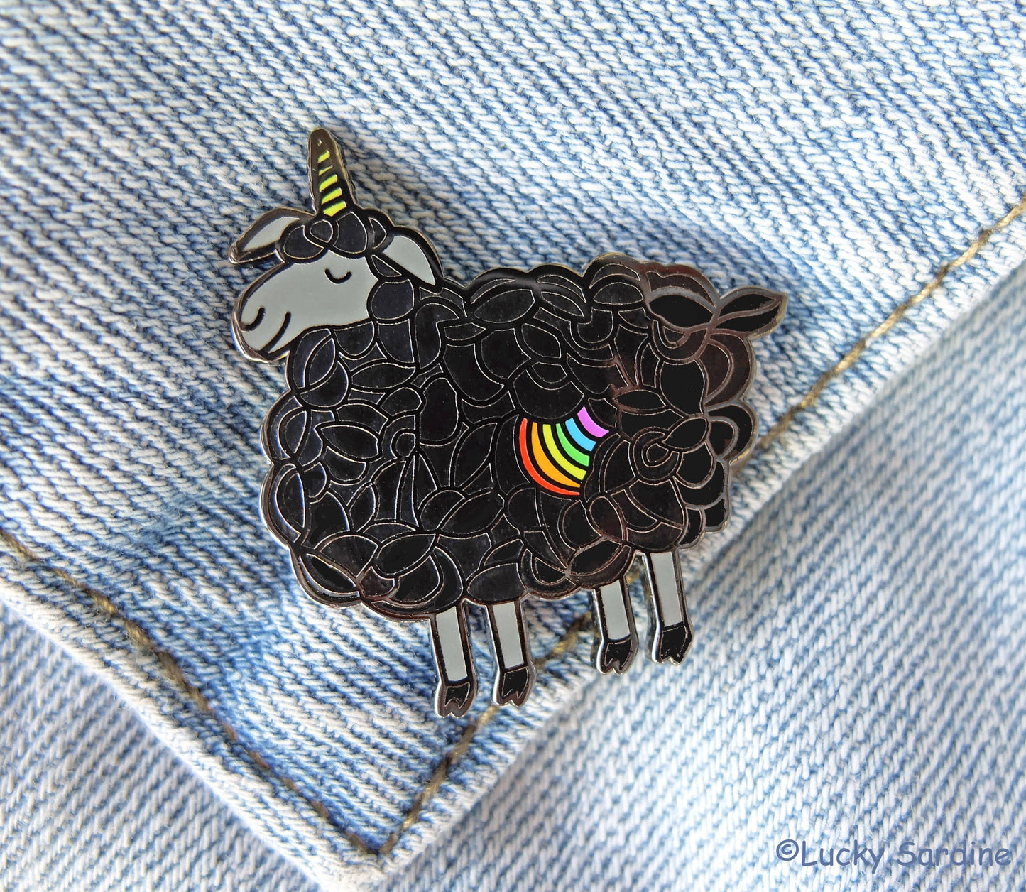 Black Sheep Unicorn, Rainbow Enamel Pin