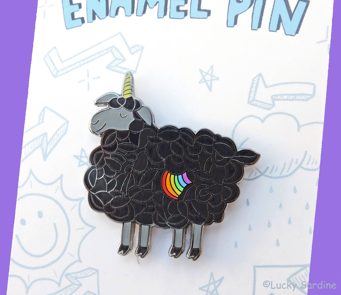 Black Sheep Unicorn, Rainbow Enamel Pin